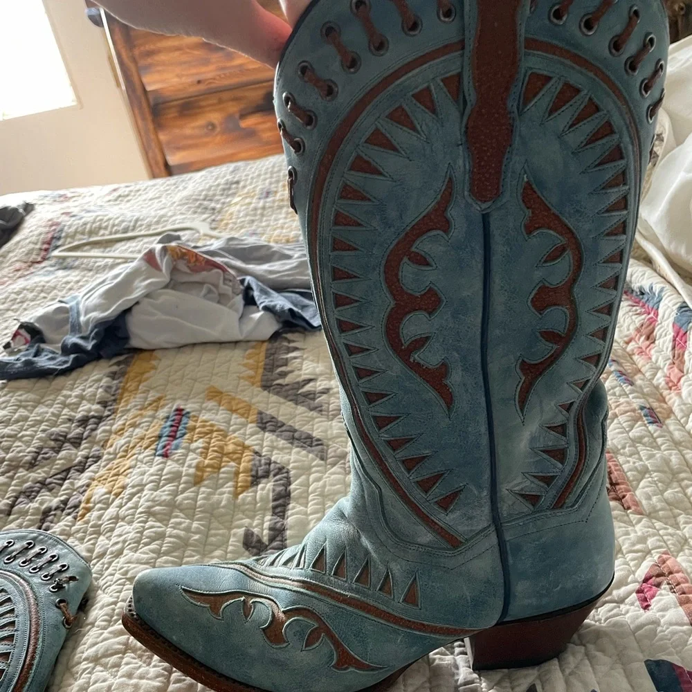 Dan Post Sky Blue Boots - Picture 2 of 3